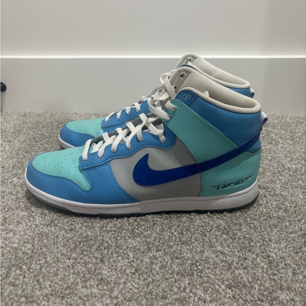 Blue and White High-Top Sneakers